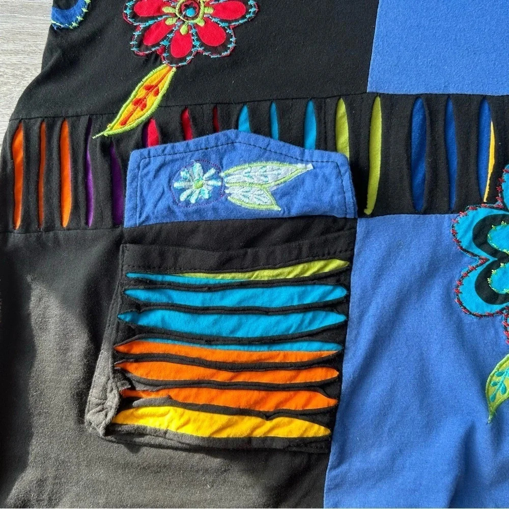 Leopards & Roses Embroidered Patchwork Asymmetrical Hem Tunics - Picture 8 of 15